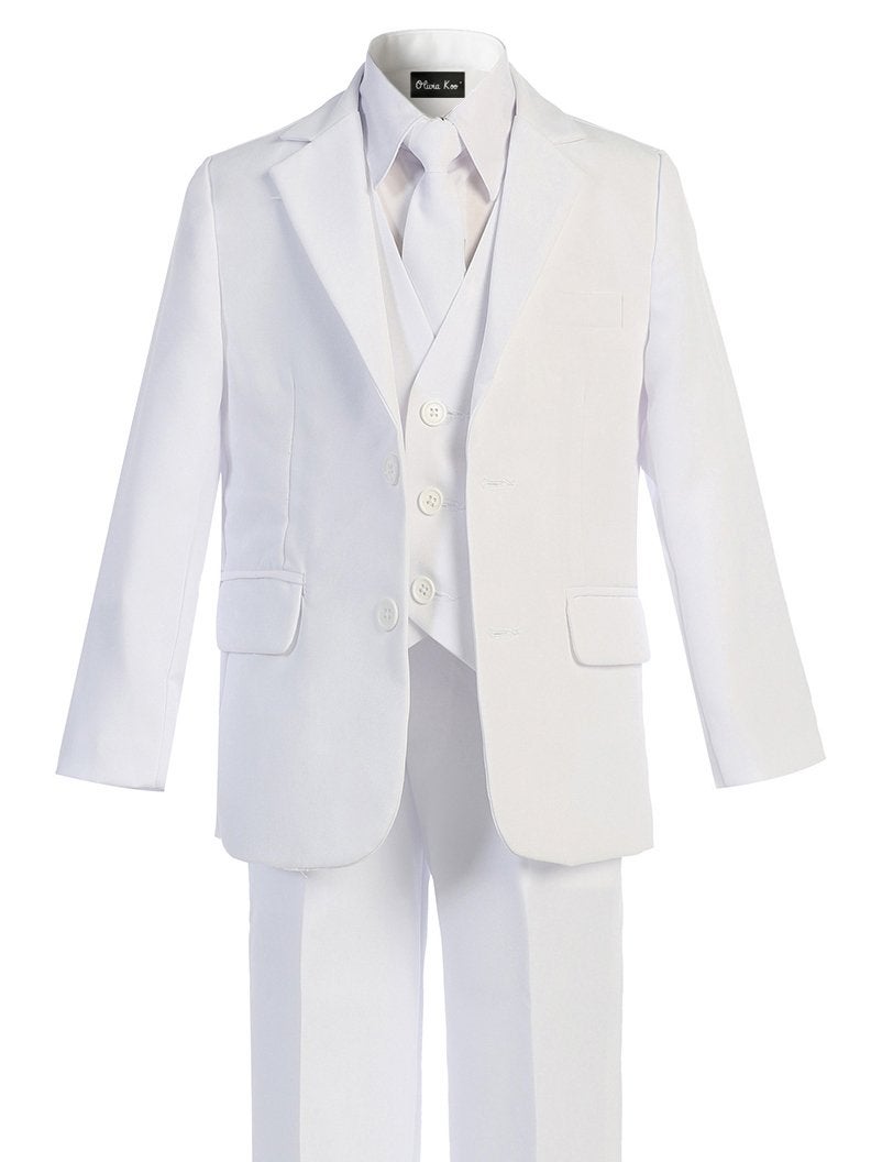 OLIVIA KOO Boys Solid 5-Piece Formal Suit Set With Matching Neck Tie,White,6 - Image 2